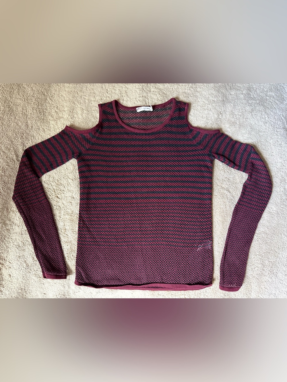 rag & bone Girls' Burgundy and Black Cold-Shoulder Knit Top